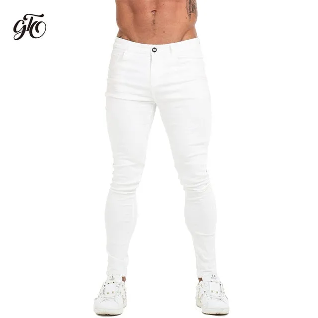 Mens Super Skinny Jeans Non Ripped Stretch Pants Elastic Waist