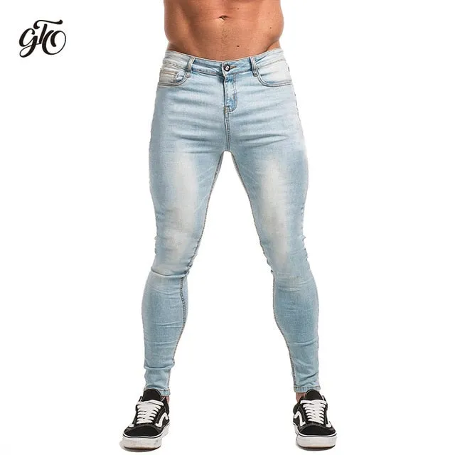 Mens Super Skinny Jeans Non Ripped Stretch Pants Elastic Waist