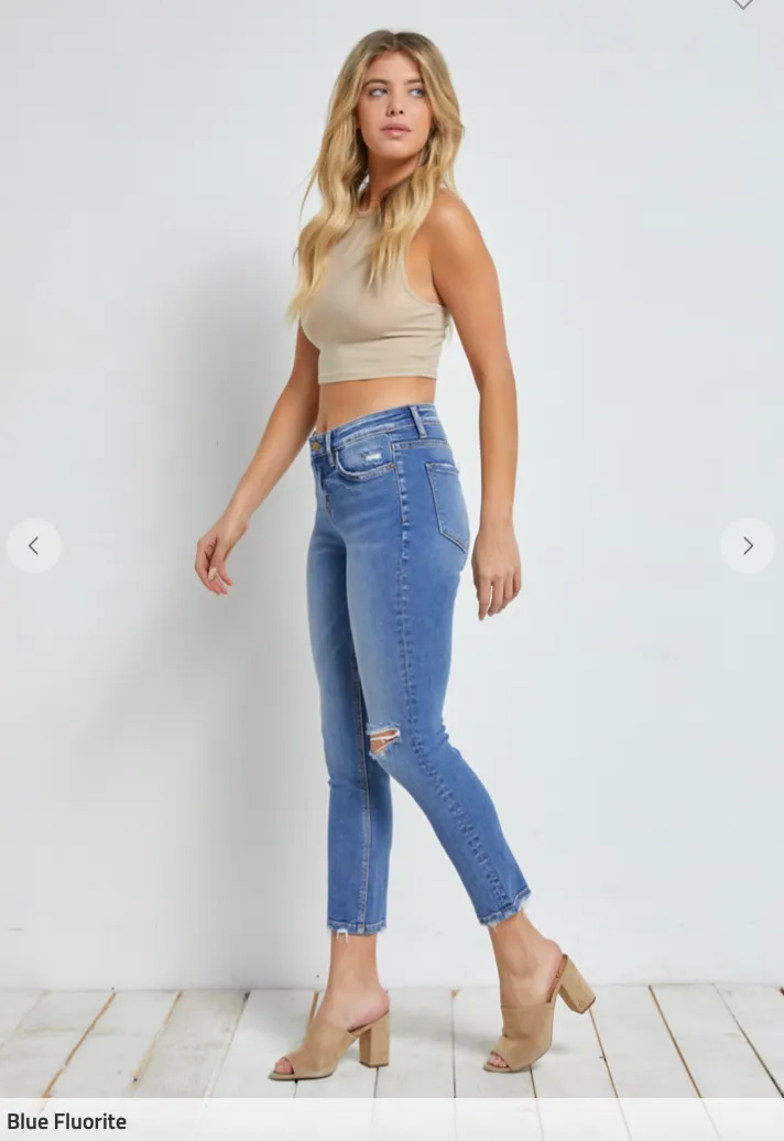 Mid Rise Cigarette Crop Denim Jeans | Mica*