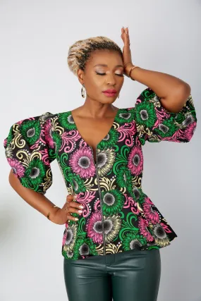 New in African Print Peplum Blouse/Top - Amara