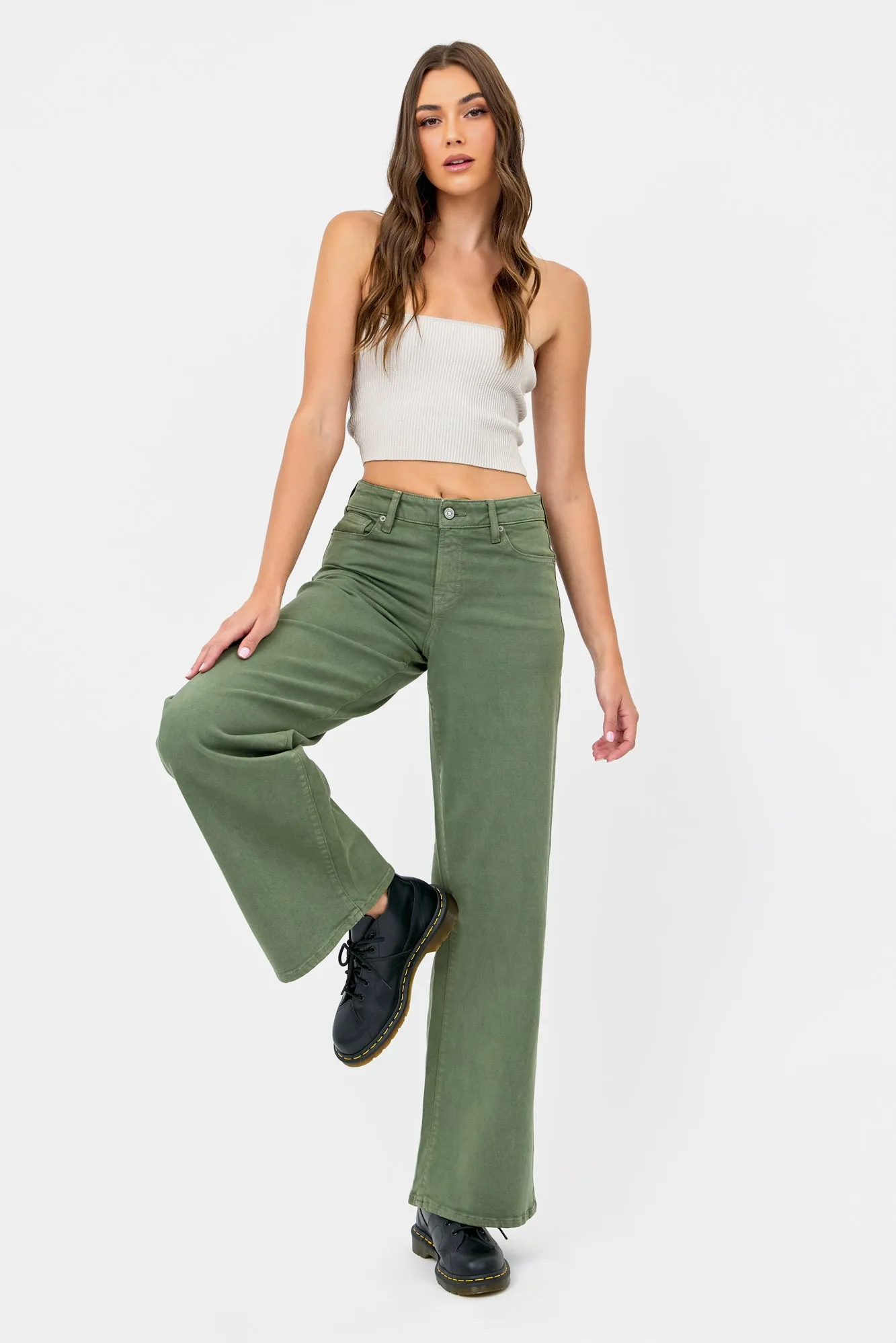 [NORI] Green Stretch 32' Inseam Wideleg