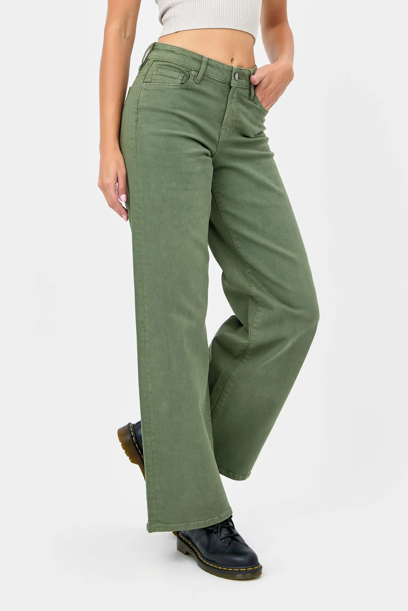 [NORI] Green Stretch 32' Inseam Wideleg