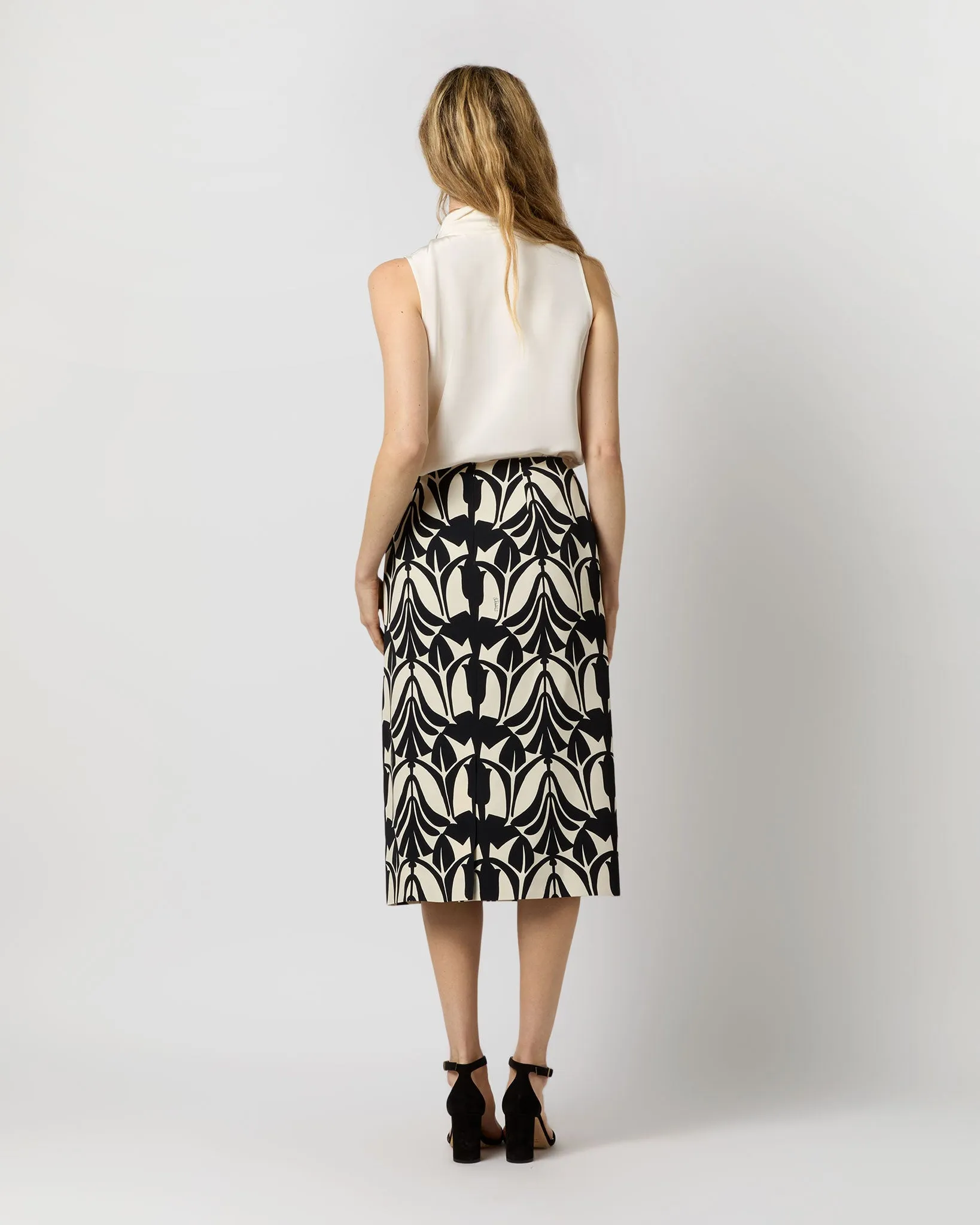 Pencil Skirt in Black/White Papyrus Sablé Satin