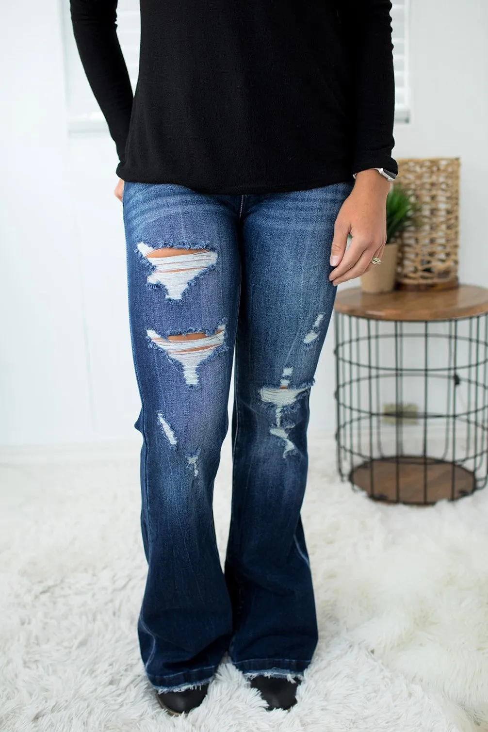 Peyton Destroyed Mid Rise Flare Jeans (1-15) - 34" Inseam