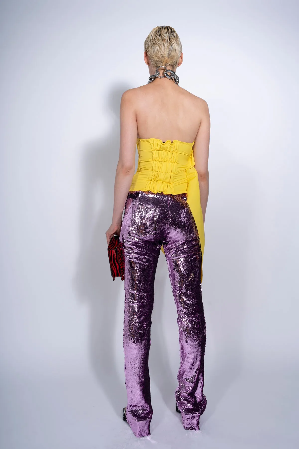 PINK SEQUINS BOOTCUT TROUSERS