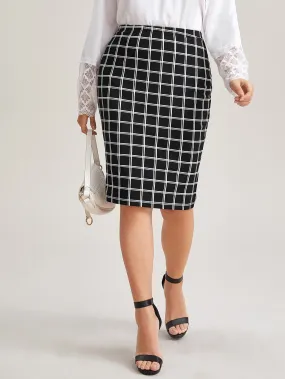 Plaid Knee Length Plus Size Skirt