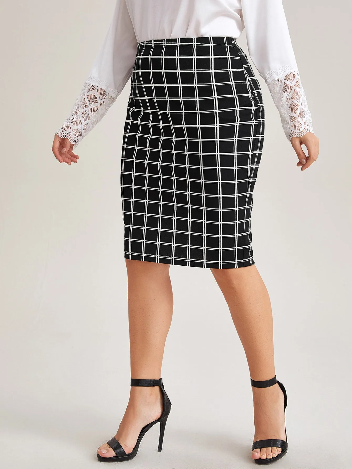 Plaid Knee Length Plus Size Skirt