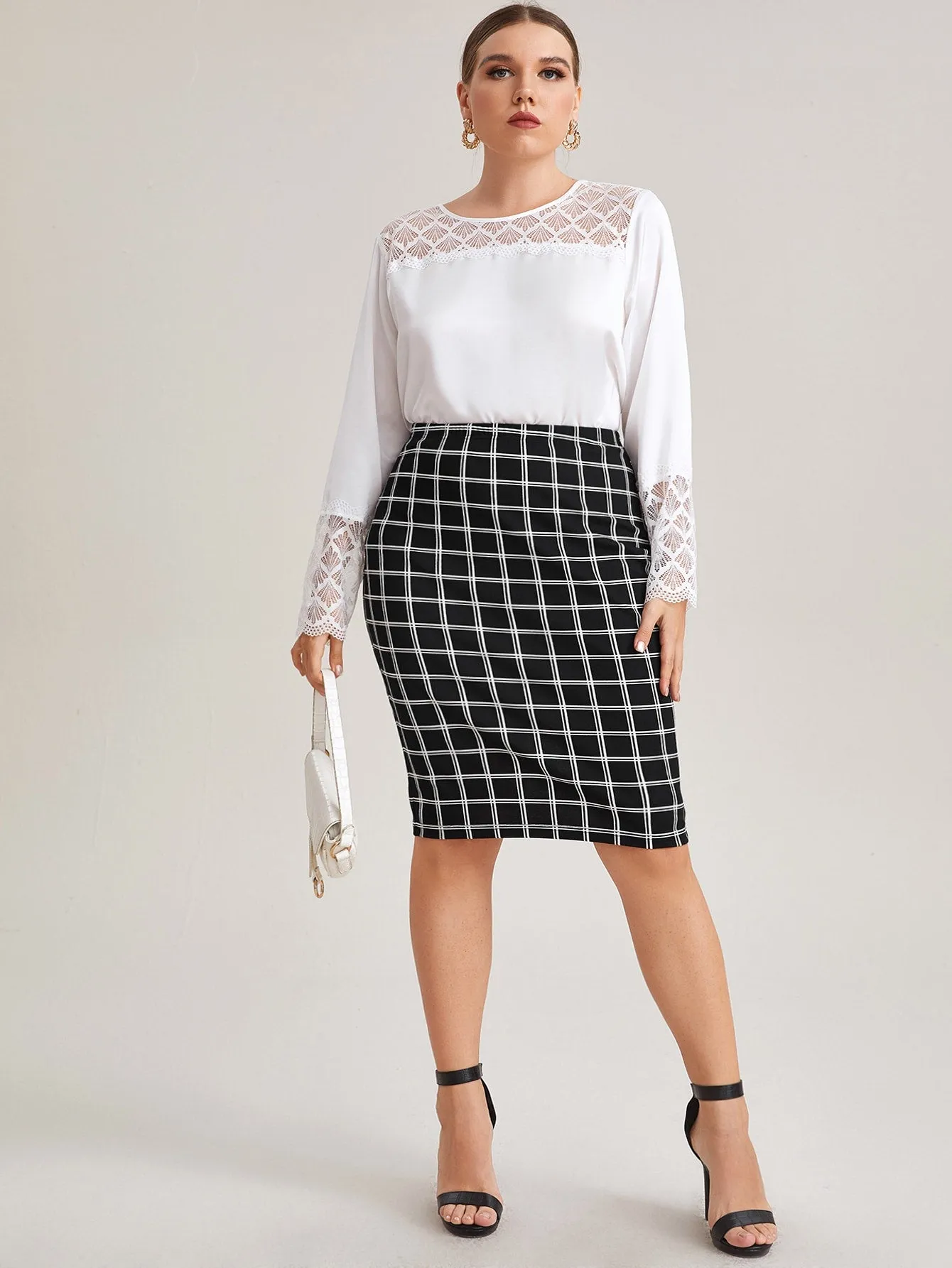 Plaid Knee Length Plus Size Skirt