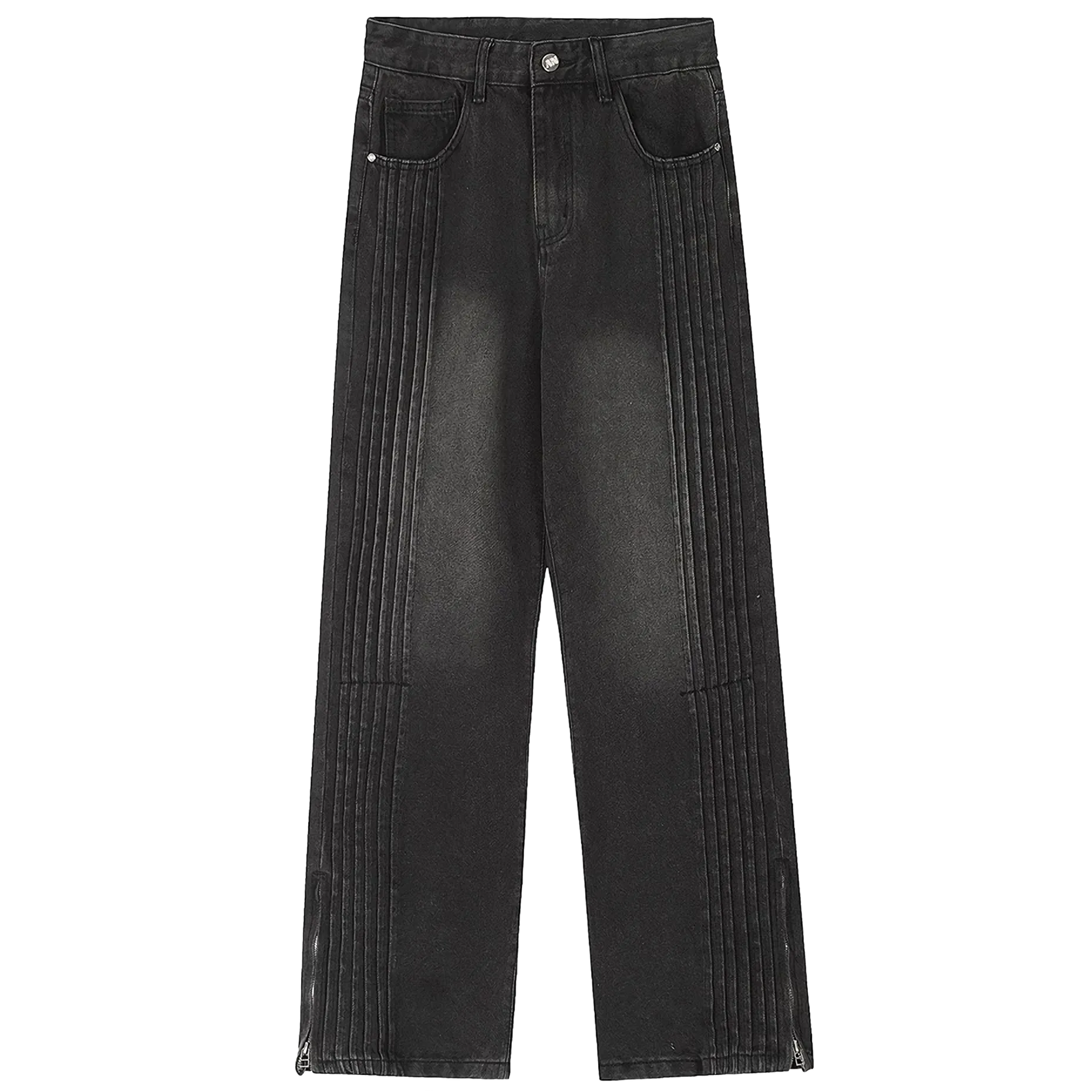 Pleated Panel Wide-Leg Jeans