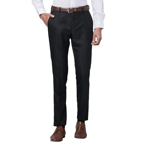 Raymond Men's Slim Fit Polyviscose Blend Flat Front Structure Pattern Black Formal Trouser (Size: 34)-RMTS04735-K8