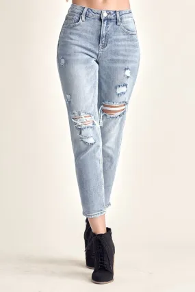 RISEN Distressed Slim Cropped Jeans