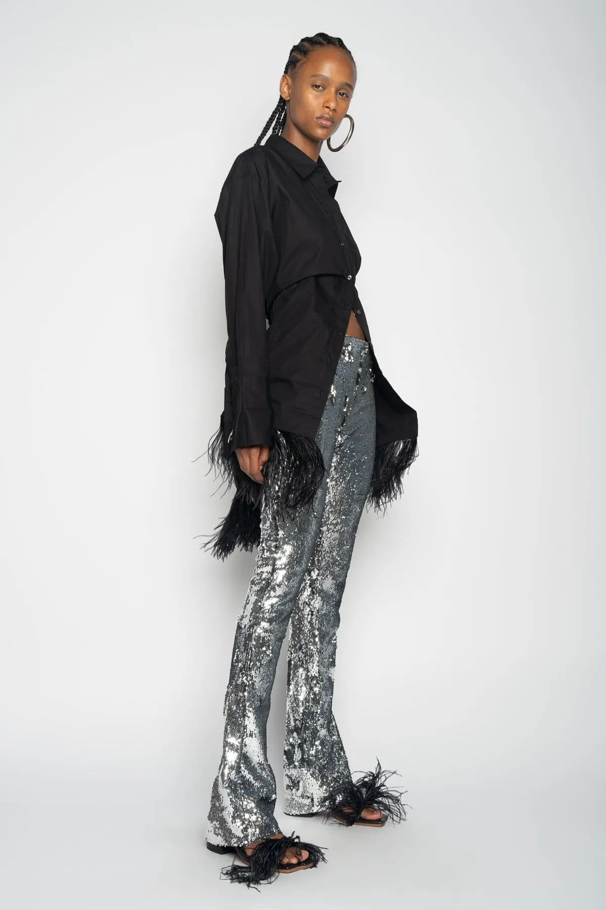 SILVER SEQUINS BOOTCUT TROUSERS