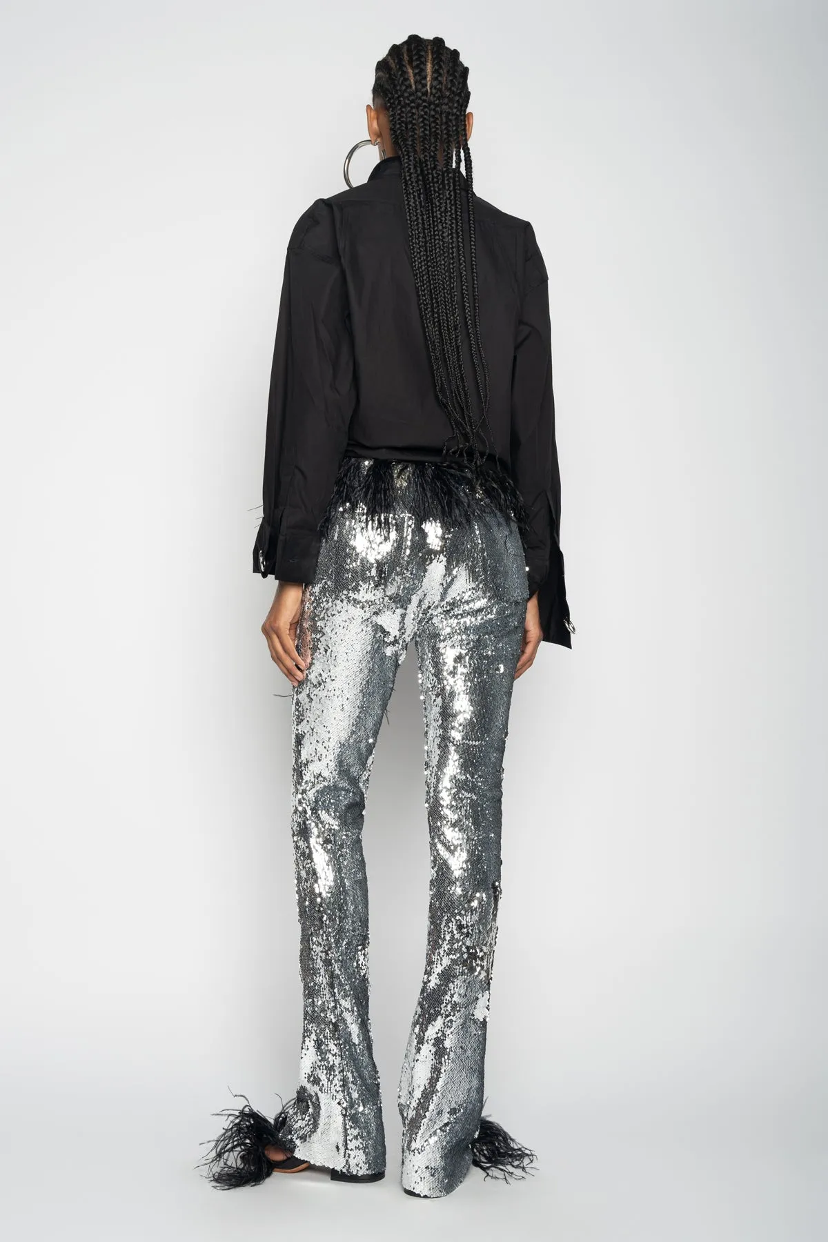 SILVER SEQUINS BOOTCUT TROUSERS