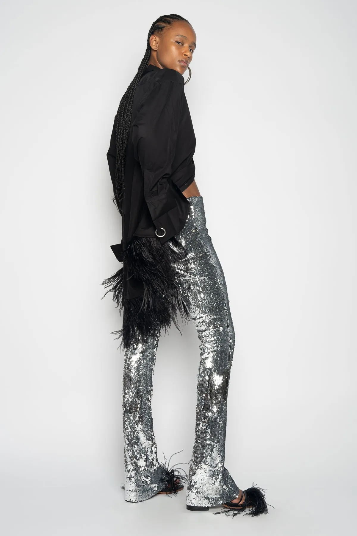 SILVER SEQUINS BOOTCUT TROUSERS