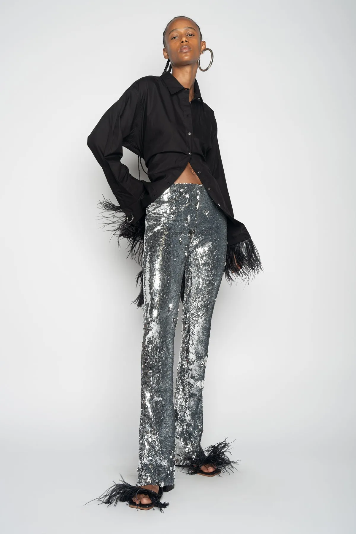 SILVER SEQUINS BOOTCUT TROUSERS