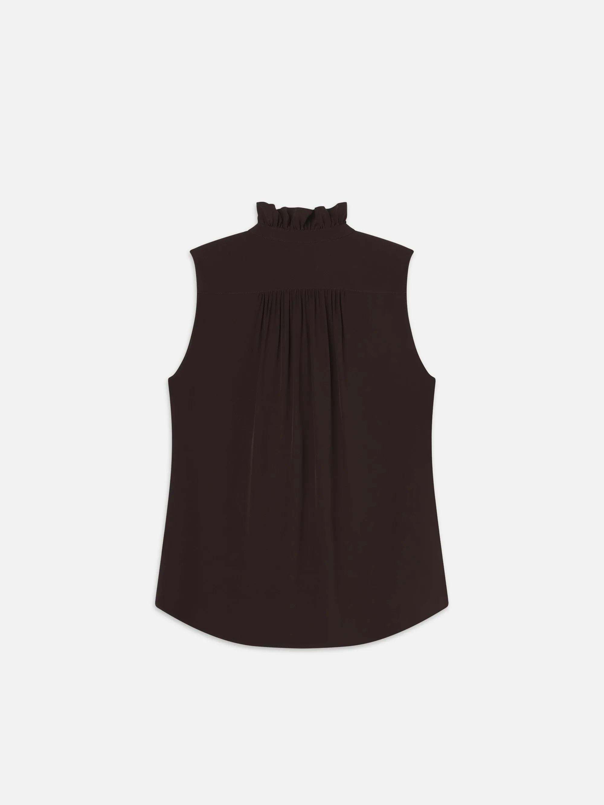 Sleeveless Ruffle Front Blouse -- Espresso