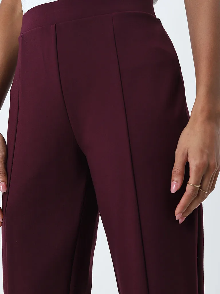 Wardrobe Burgundy Bootcut High-Rise Pants