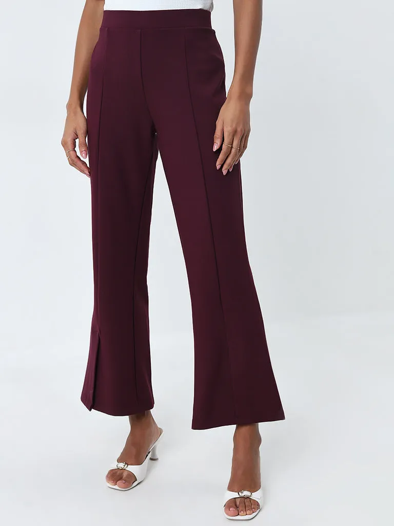 Wardrobe Burgundy Bootcut High-Rise Pants