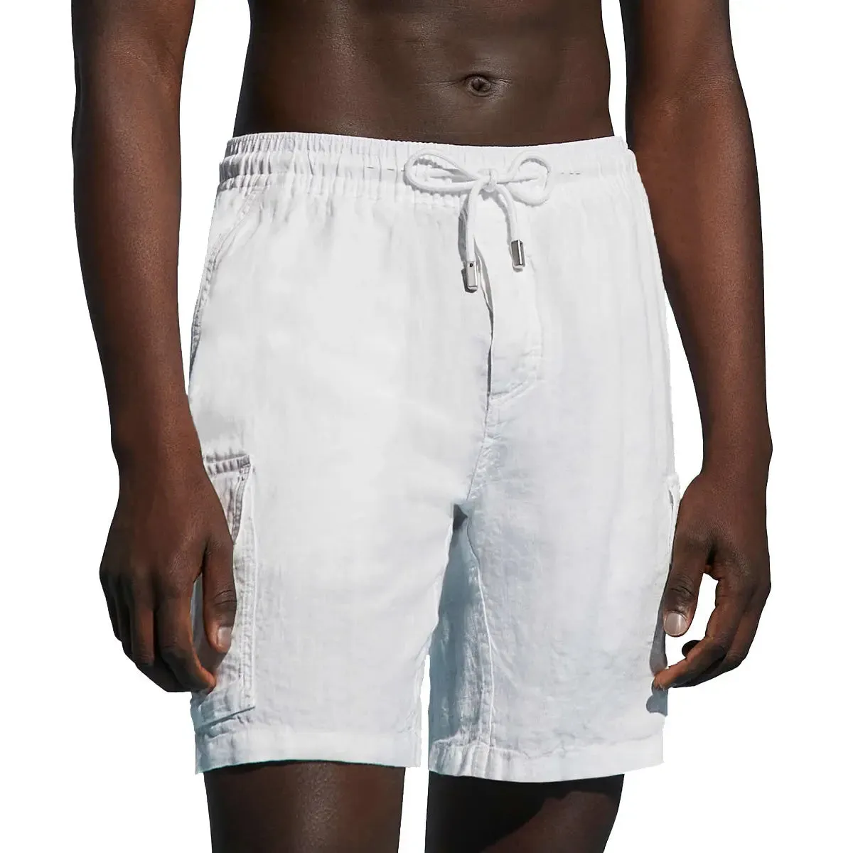 White Linen Bermuda Cargo Shorts