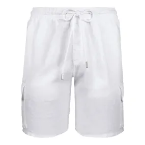 White Linen Bermuda Cargo Shorts