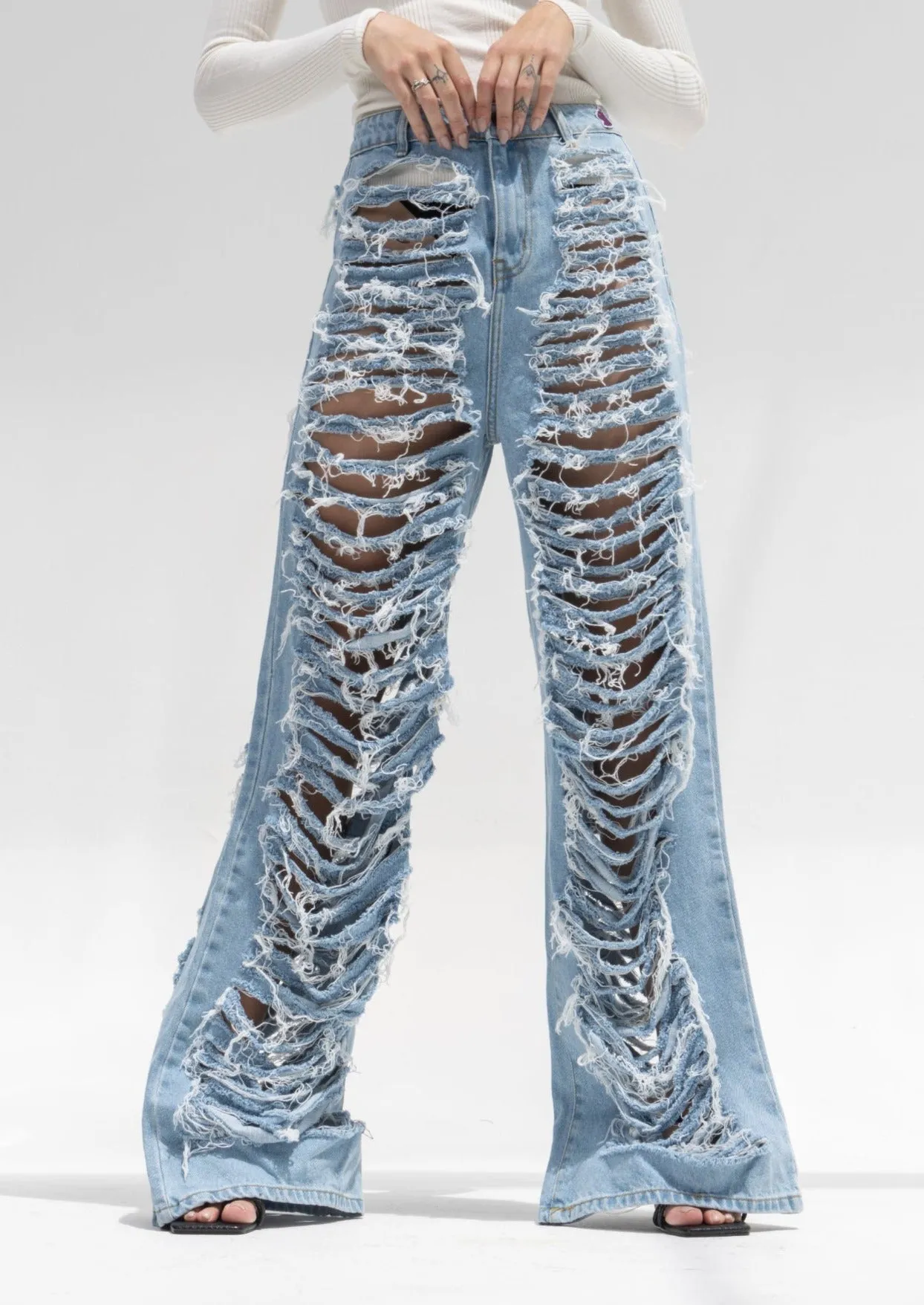 Wide Leg Extreme Ripped Jeans