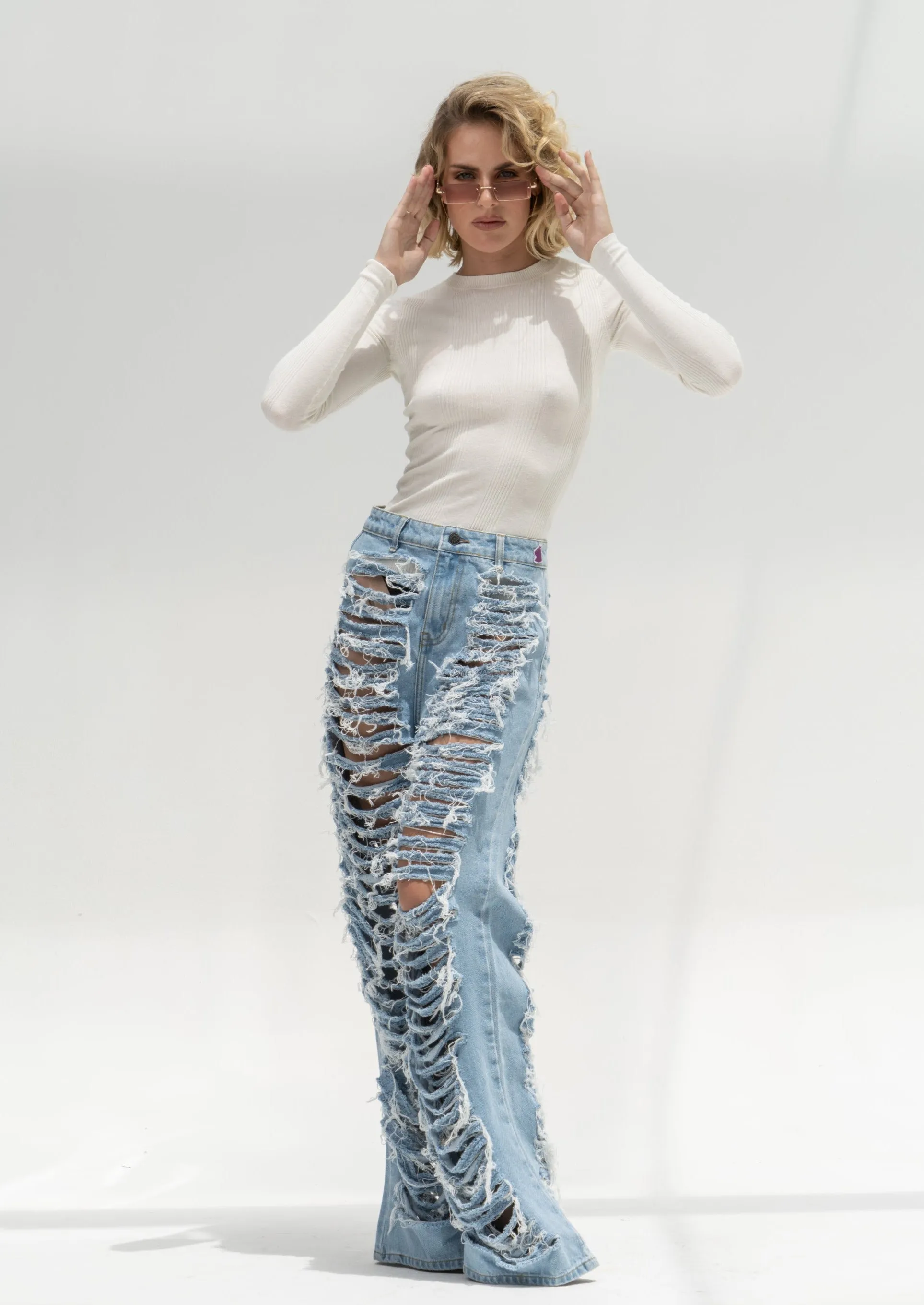 Wide Leg Extreme Ripped Jeans