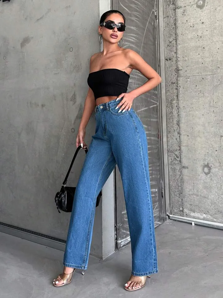 Wide Leg High Rise Jeans